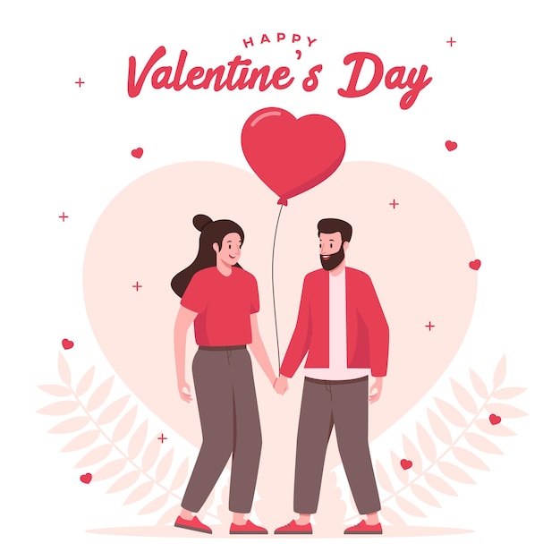 Novio y novia sosteniendo globo en forma de corazón en el día de san valentín