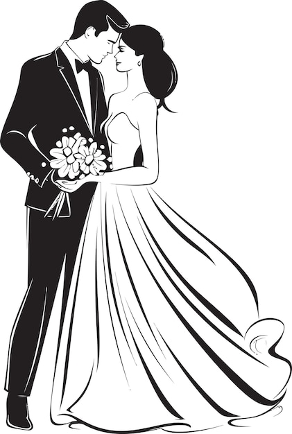 Los novios Honor Vector Logo Negro Emblema de la boda Bienaventuranza de la novia y el novio Símbolo icónico