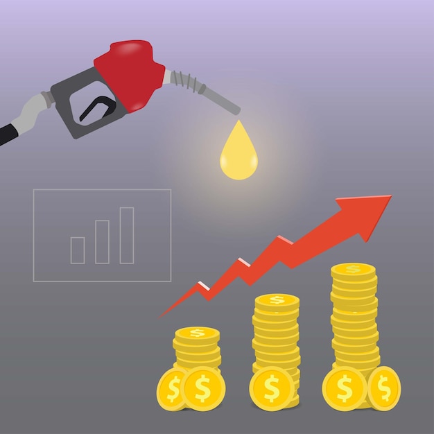 Noz de gas de combustible y monedas Vector conceptual del aumento de las tarifas de combustible