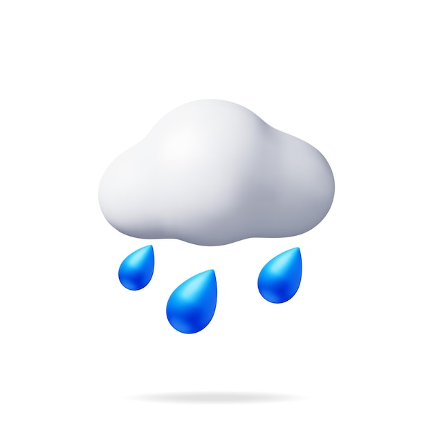 Vector nube 3d con gotas de lluvia icono aislado render lluvia símbolo del tiempo nube realista con gotas del agua previsión del clima concepto ilustración vectorial de dibujos animados