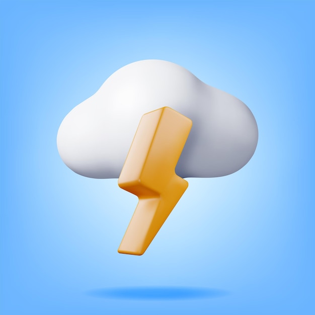 Nube 3D con icono de relámpago Renderizado icono del tiempo Tormenta en nube esponjosa Ilustración vectorial realista del símbolo del tiempo