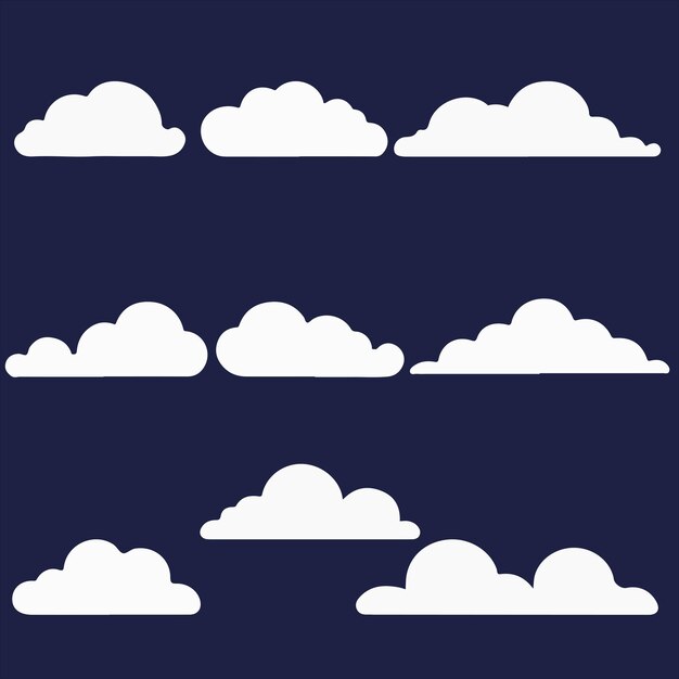 Nube Abstracto blanco conjunto nublado aislado en fondo azul Ilustración vectorial