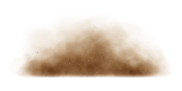 Nube de arena tormenta de arena polvo sucio o humo marrón Efecto de smog grueso y pesado isilado sobre fondo blanco Ilustración vectorial realista
