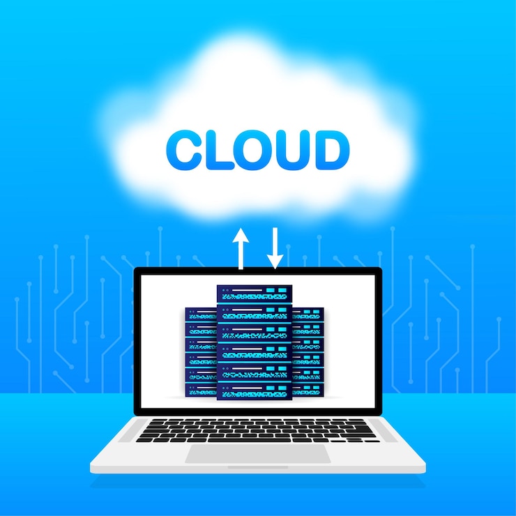 Vector nube de base de datos servidores de red tecnología de hardware de computadora elementos decorativos ilustración vectorial