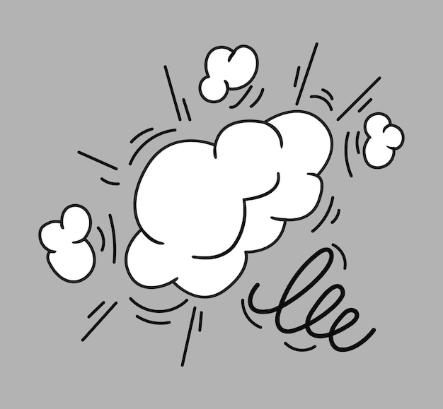 Nube blanca de efecto explosión con acción de estela de remolino aislada Ilustración vectorial en diseño de historieta cómica