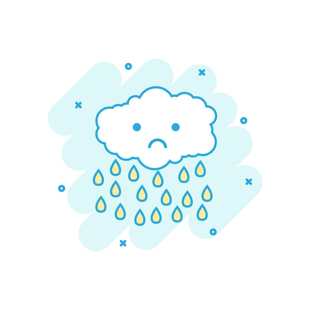 Nube de colores de dibujos animados con icono de lluvia en estilo cómico Ilustración de nubes Pictograma Signo de lluvia concepto de negocio de salpicaduras
