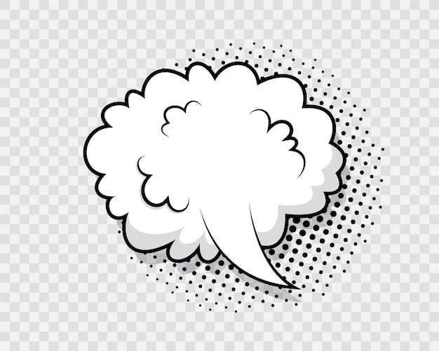 Nube cómica al estilo del arte pop. Bocadillo de diálogo con efecto de trama de semitonos. Bomba de explosión de dibujos animados. Globo de mensaje divertido.