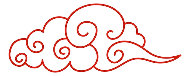 Nube decorativa Línea roja remolinos cielo símbolo aislado sobre fondo blanco