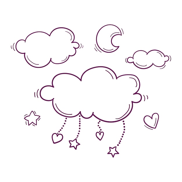 Vector nube dibujada a mano e icono aislado móvil en estilo doodle.