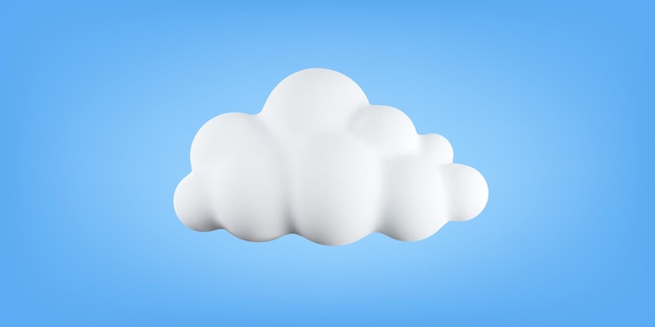 Nube de dibujos animados de algodón suave 3D aislada sobre fondo azul. Nube de burbujas realista o humo en forma de círculo lindo. Ilustración de vector de representación 3d de cúmulos de niebla esponjosa.