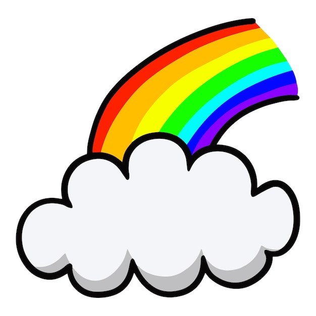 Nube esponjosa blanca con ilustración de vector de dibujos animados de arco iris multicolor