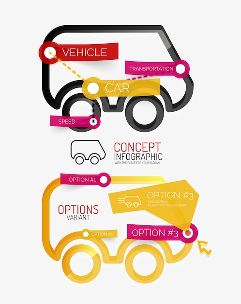 Vector nube de etiquetas infográficas de coches vectoriales