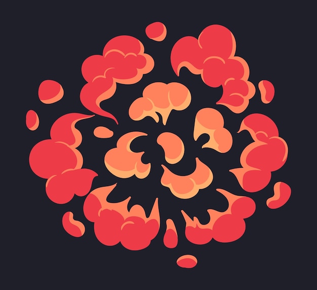 Nube de explosión de bomba de dibujos animados Explosión de bombas de peligro Nube de fuego y humo de cómic Ilustración vectorial plana Nube de explosión de dinamita