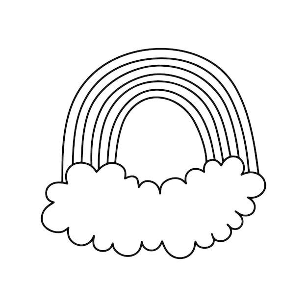 Vector nube con el fenómeno del clima del arco iris después de la lluvia doodle libro para colorear de dibujos animados lineales