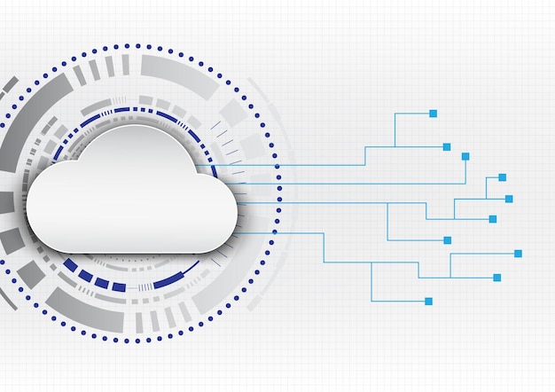Nube con fondo de círculo tecnológico con circuito de conexión Concepto de transmisión de datos a datos