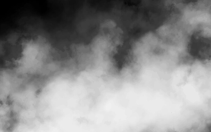 Vector nube de humo blanca con efecto de superposición en un fondo negro transparente frontera realista con vector de niebla ilustración de niebla humeante o vapor tóxico en el suelo fenómeno meteorológico o condensación