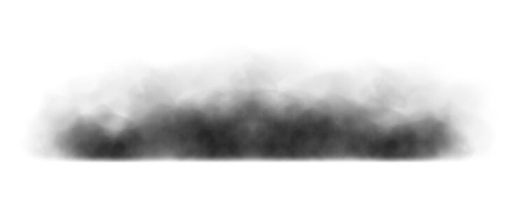 Vector nube de humo negro niebla tóxica sucia o smog textura de humo negro aislada sobre fondo blanco ilustración realista vectorial de humo oscuro