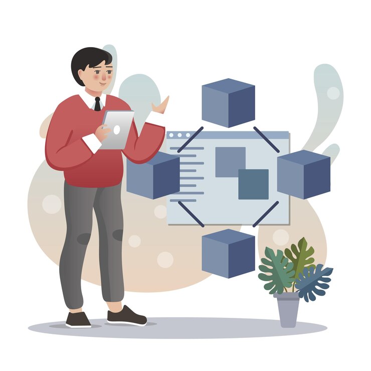 Vector la nube de ilustración de color de estilo plano aislado de blockchain.