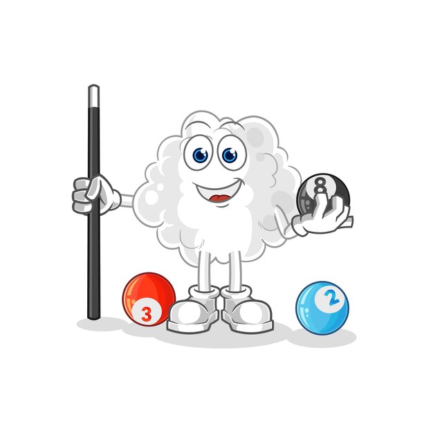 Nube juega vector de mascota de dibujos animados de personaje de billar