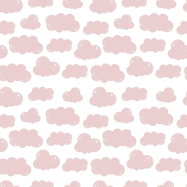 Nube linda sin fisuras de fondo, rosa, ilustración vectorial repetitiva