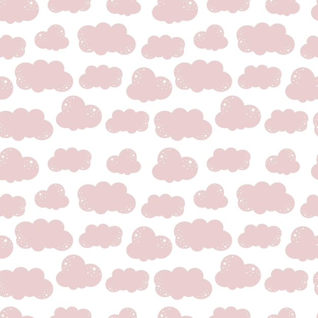 Nube linda sin fisuras de fondo, rosa, ilustración vectorial repetitiva