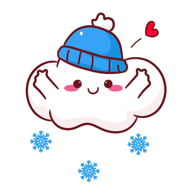 Una nube linda con un sombrero de invierno Diseño conceptual del clima Icono vectorial de objeto Kawaii Ilustración de la mascota