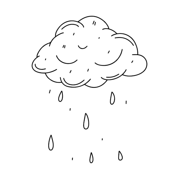 Vector nube con lluvia en estilo de fideos dibujados a mano icono de nube lloviendo ilustración vectorial aislada en blanco