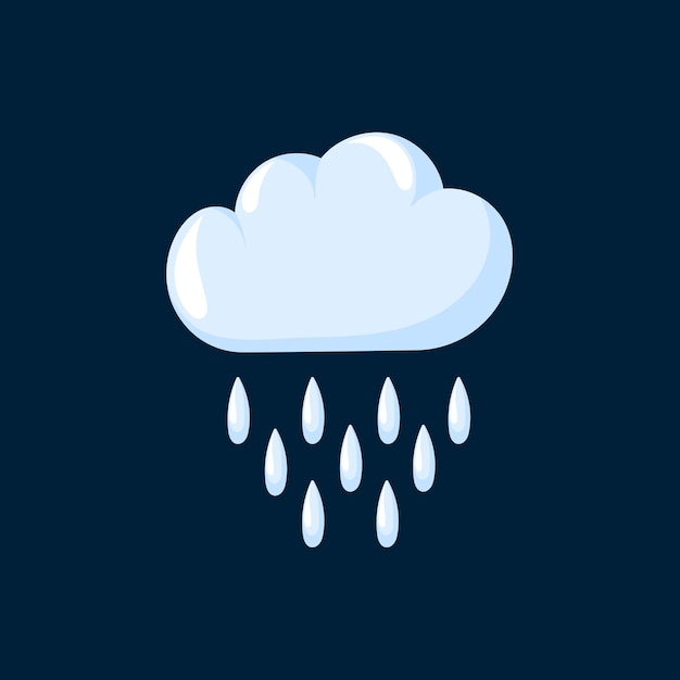 Nube de lluvia con gotas de lluvia en diseño de estilo de dibujos animados para aplicaciones de pronósticos meteorológicos o proyectos climáticos