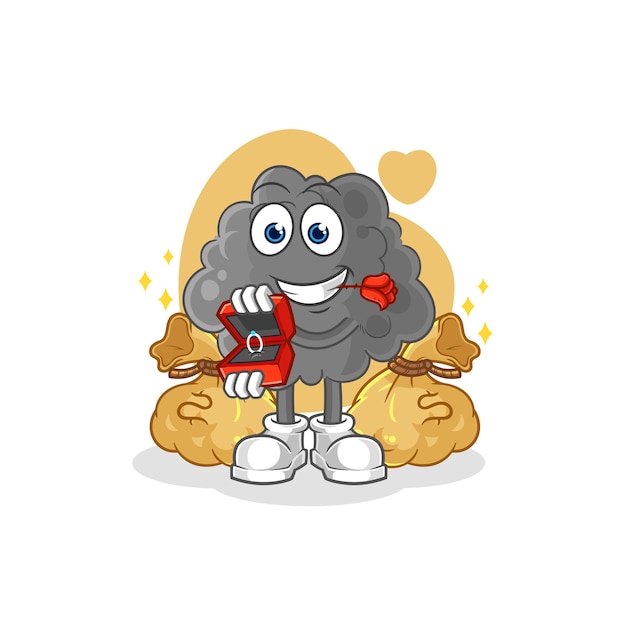 Nube negra proponer con vector de mascota de dibujos animados de anillo