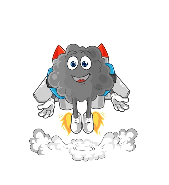 Nube negra con vector de dibujos animados de mascota jetpack