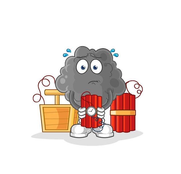 Nube negra con vector de mascota de dibujos animados de personaje de dinamita