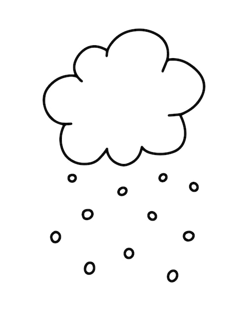 Nube con nieve que cae copos de nieve condiciones climáticas dudl dibujos animados lineales para colorear