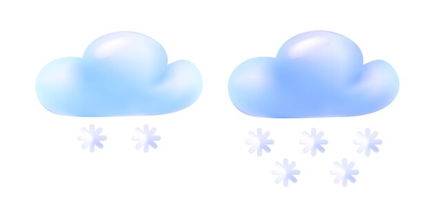Nube de nieve vectorial 3d. Ilustración minimalista de dibujos animados. Objeto de nube aislado sobre fondo blanco.