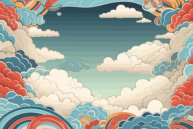 Nube de ondas Fondo de patrón japonés Estilo japonés minimalista oriental tradicional Ilustración vectorial