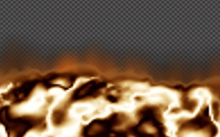Vector nube de polvo con fuego, humo de cigarrillo y smog negro. vector realista aislado en backgr transparente