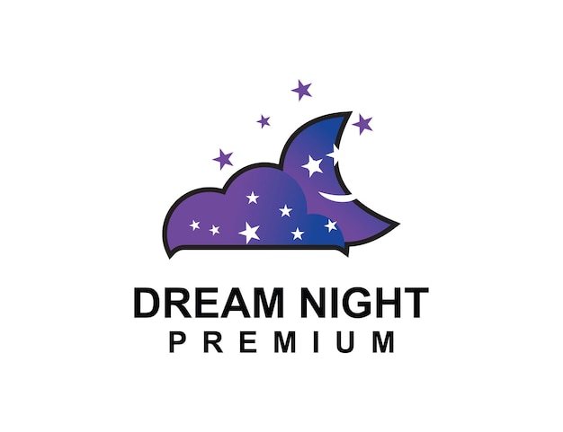 una nube púrpura y la luna describen la noche para dormir logotipo de la noche de sueño