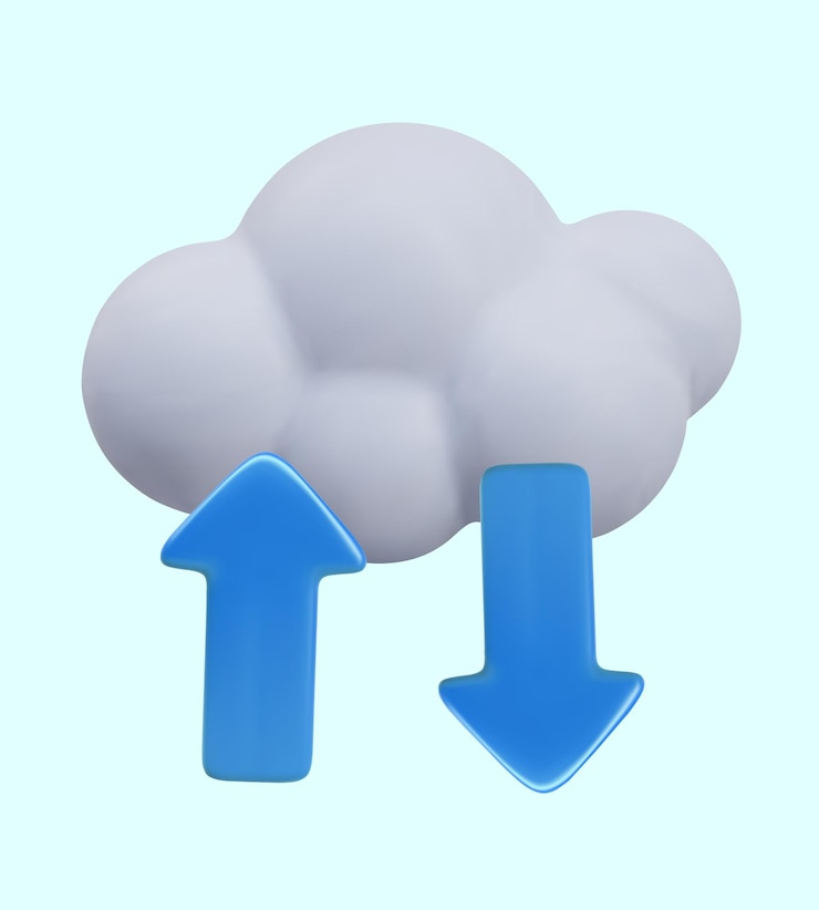 Vector nube realista con flechas azules hacia arriba y hacia abajo concepto de color simple de la circulación del agua