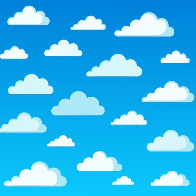 Nube Resumen blanco nublado conjunto aislado sobre fondo azul Ilustración vectorial