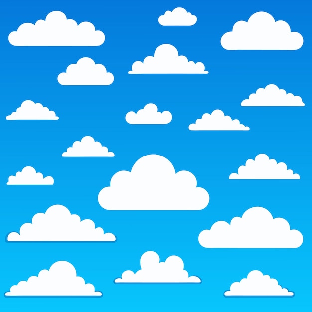 Nube Resumen blanco nublado conjunto aislado sobre fondo azul Ilustración vectorial