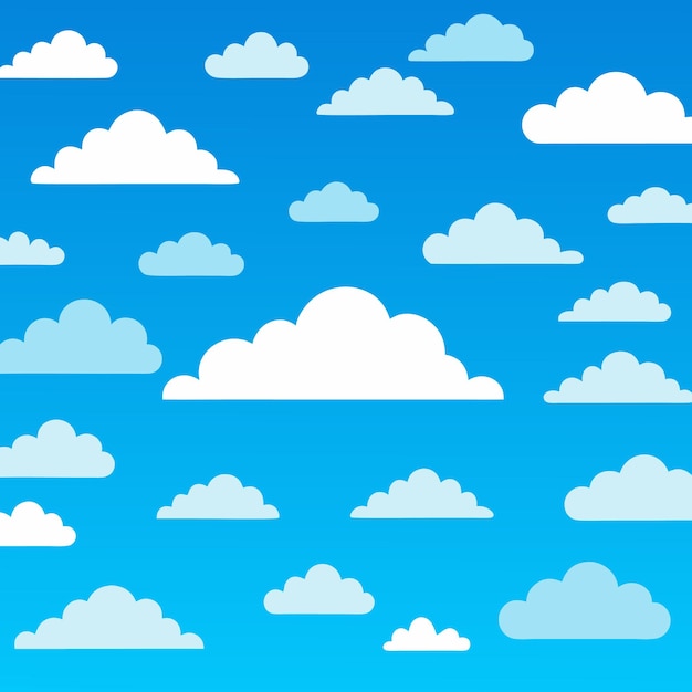 Nube Resumen blanco nublado conjunto aislado sobre fondo azul Ilustración vectorial