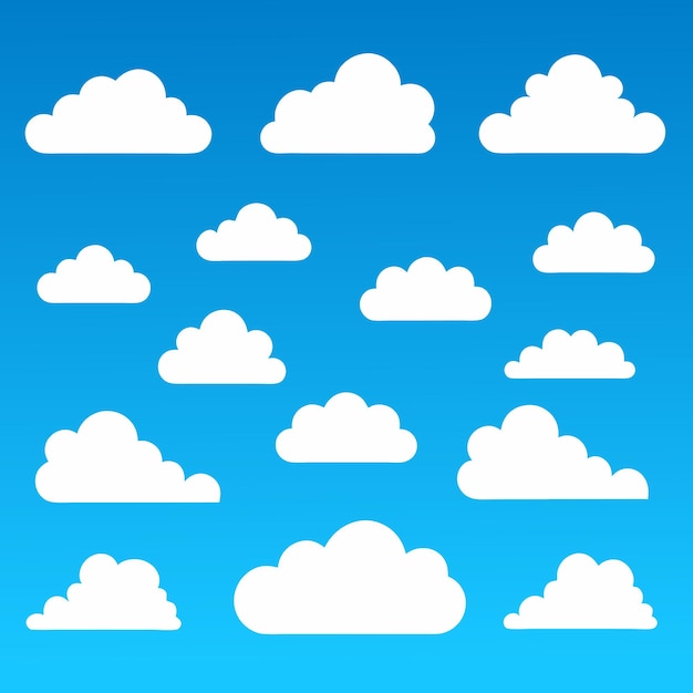Nube Resumen blanco nublado conjunto aislado sobre fondo azul Ilustración vectorial