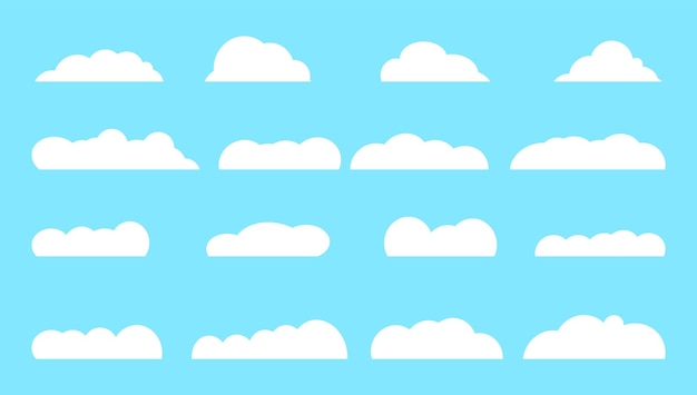 Nube Resumen blanco nublado conjunto aislado sobre fondo azul Ilustración vectorial