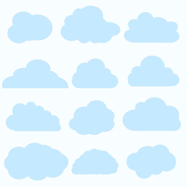 Nube Resumen blanco nublado conjunto aislado sobre fondo azul Ilustración vectorial