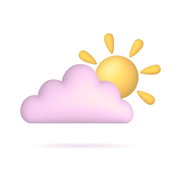 Vector nube rosa con sol amarillo con rayos icono 3d aislado sobre fondo blanco icono del tiempo naturaleza