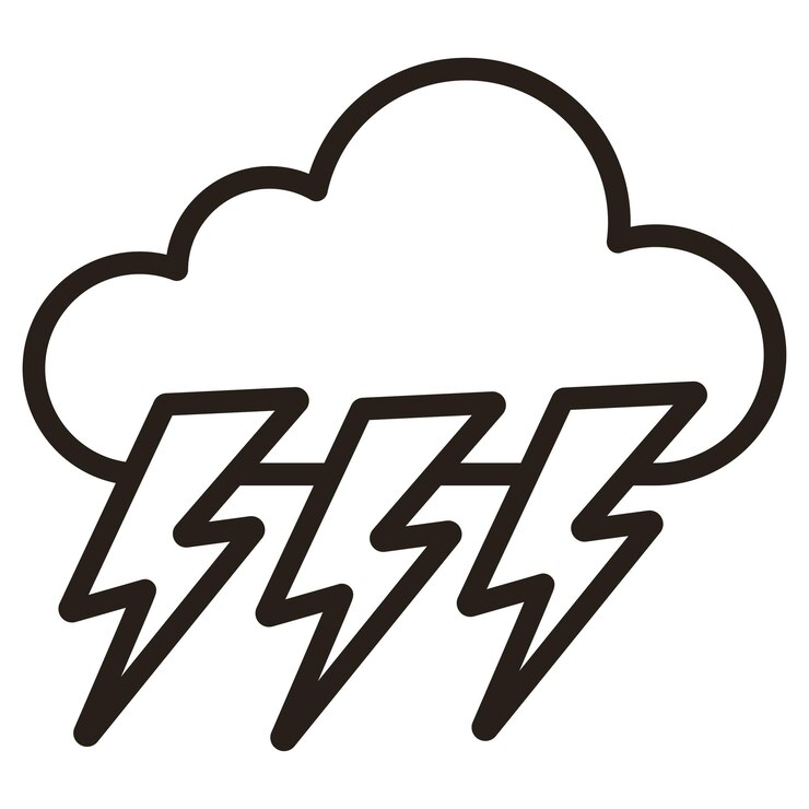 Vector nube de trueno vectorial contorno negro ilustración vectorial aislada sobre fondo blanco