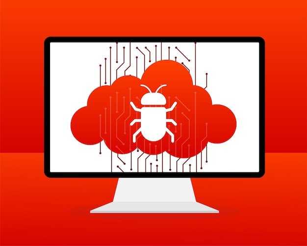 Nube de virus Buscando virus Icono de microbio Seguridad cibernética