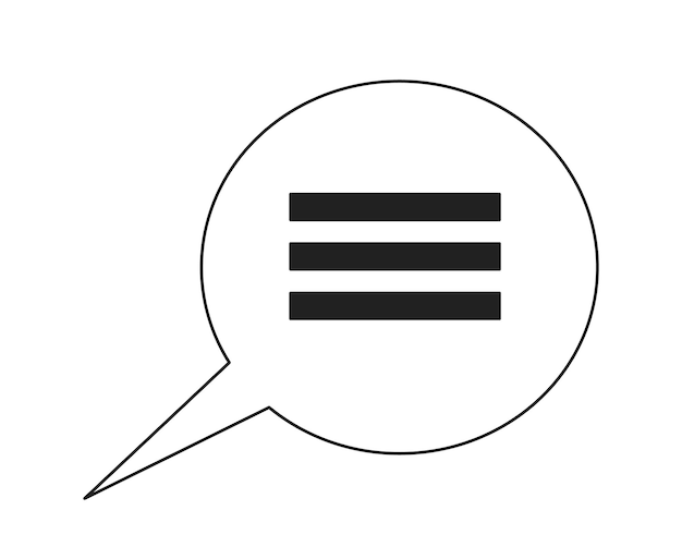Nube de voz texto en blanco y negro objeto de dibujos animados 2D cuadro de diálogo de anuncio de mensaje elemento de contorno vectorial aislado conversación social forma redonda comentario ilustración de punto plano monocromático