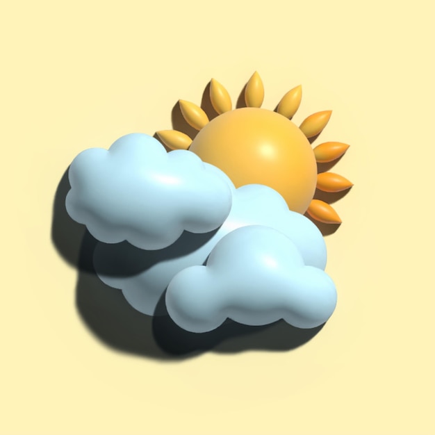 Nubes 3D con sol en una plantilla de día sombrío