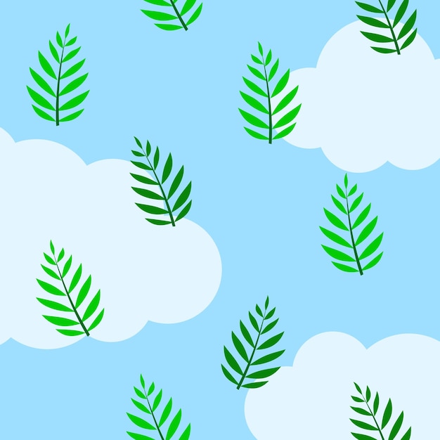 nubes y árboles en un fondo azul