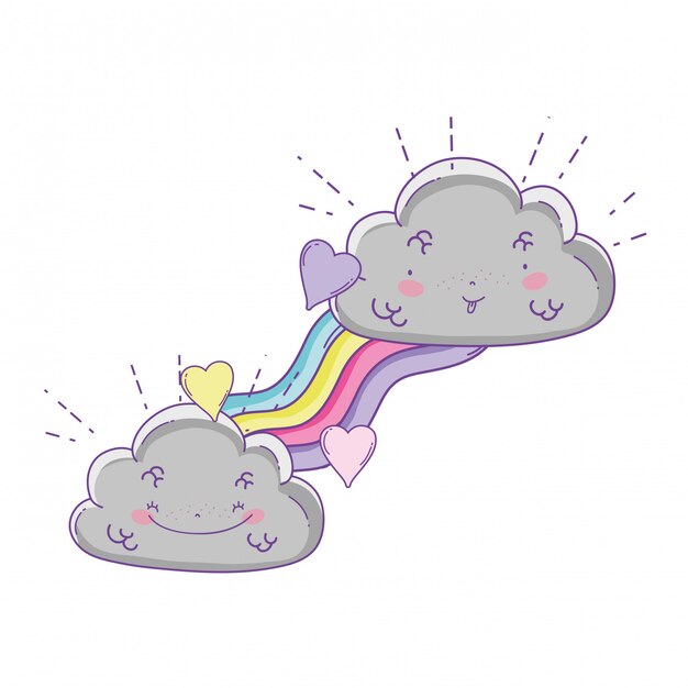 Las nubes y el arco iris de dibujos animados lindo